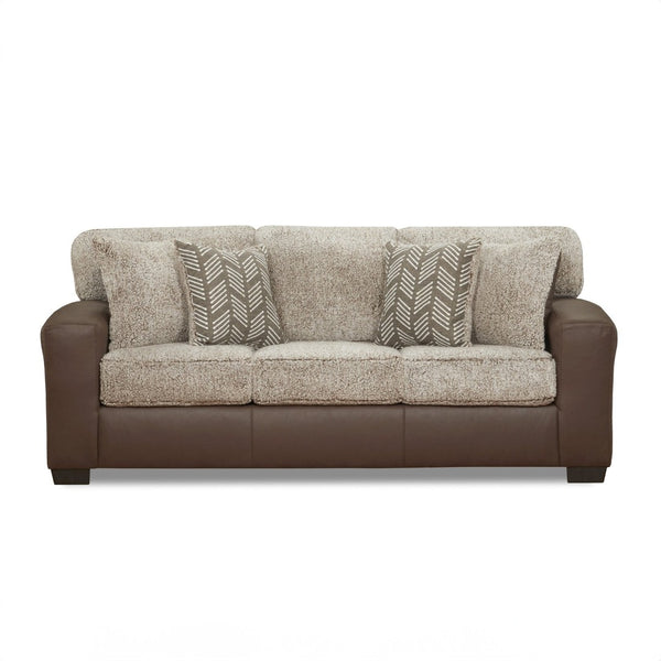 English Elm Marvella Faux Leather Sofa with Shearling Cushions and Herringbone Accent Pillows T2574P510115