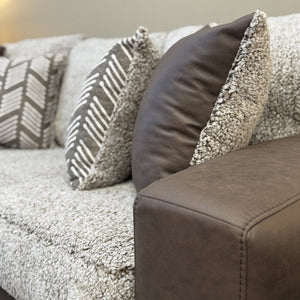 English Elm Marvella Faux Leather Sofa with Shearling Cushions and Herringbone Accent Pillows T2574P510115