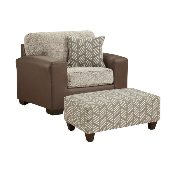 English Elm Marvella Faux Leather Chair and Ottoman Set with Sherpa Cushion for Living Rooms T2574P510116