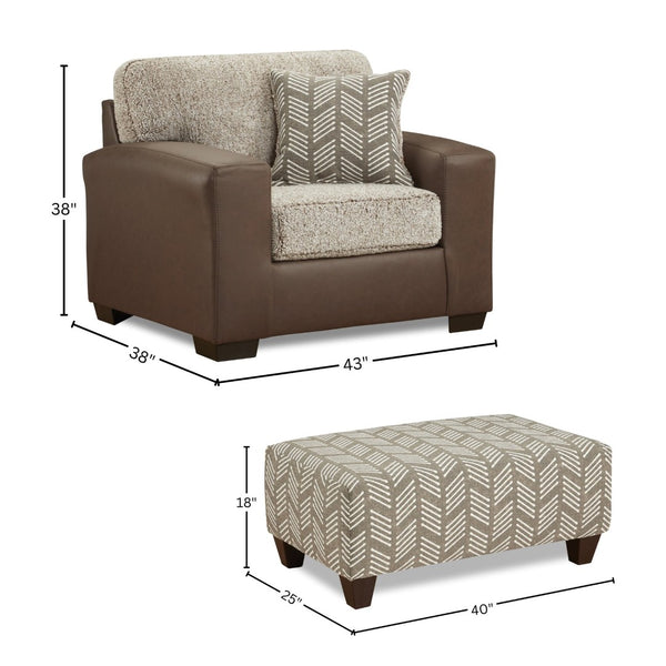 English Elm Marvella Faux Leather Chair and Ottoman Set with Sherpa Cushion for Living Rooms T2574P510116