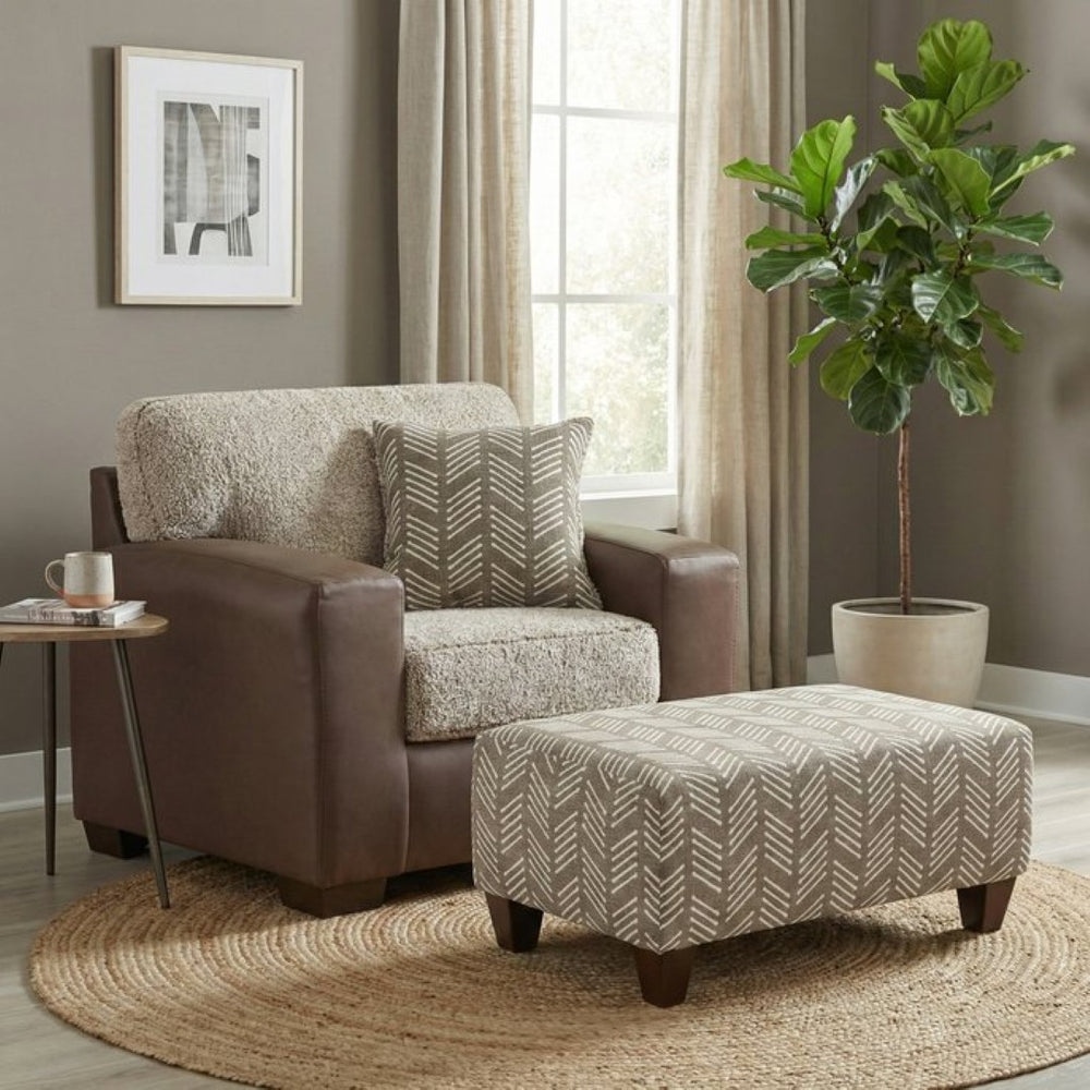 English Elm Marvella Faux Leather Chair and Ottoman Set with Sherpa Cushion for Living Rooms T2574P510116