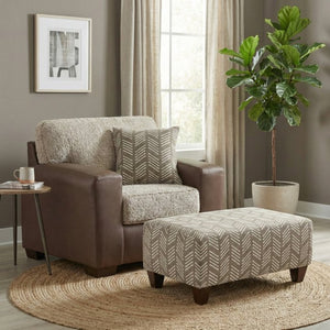 English Elm Marvella Faux Leather Chair and Ottoman Set with Sherpa Cushion for Living Rooms T2574P510116