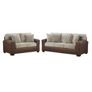 English Elm Marvella Faux Leather Sofa and Loveseat Set with Plush Sherpa Cushions for Living Room T2574P510117