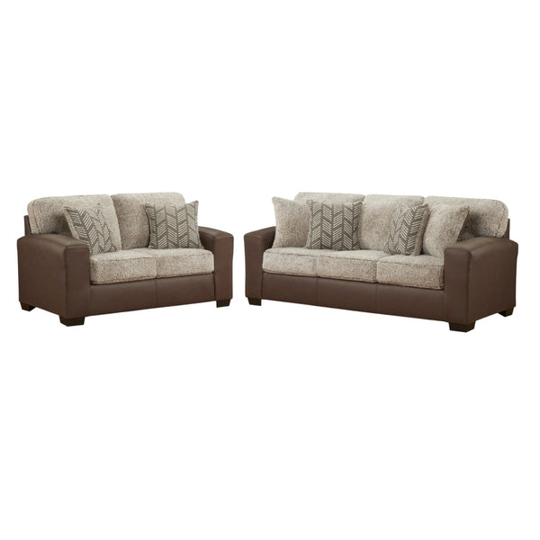 English Elm Marvella Faux Leather Sofa and Loveseat Set with Plush Sherpa Cushions for Living Room T2574P510117