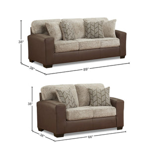 English Elm Marvella Faux Leather Sofa and Loveseat Set with Plush Sherpa Cushions for Living Room T2574P510117