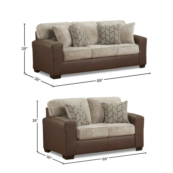 English Elm Marvella Faux Leather Sofa and Loveseat Set with Plush Sherpa Cushions for Living Room T2574P510117