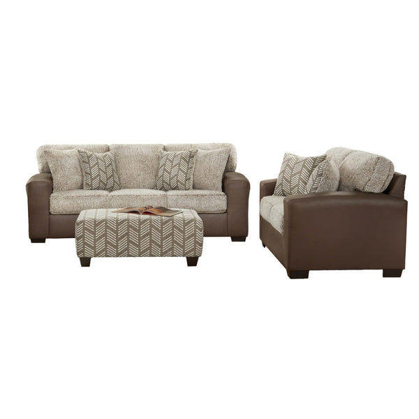 English Elm Marvella Faux Leather and Sherpa 3 Piece Sofa Set with Ottoman for Farmhouse Living T2574P510118
