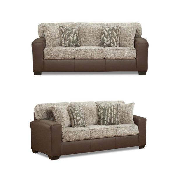 English Elm Marvella Faux Leather and Sherpa 3 Piece Sofa Set with Ottoman for Farmhouse Living T2574P510118