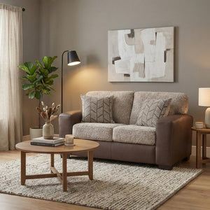 English Elm Marvella Faux Leather and Sherpa 3 Piece Sofa Set with Ottoman for Farmhouse Living T2574P510118