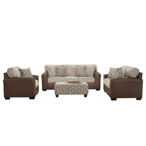 English Elm Marvella Four Piece Living Room Set Faux Leather Sherpa Sofa Loveseat Chair Ottoman T2574P510119