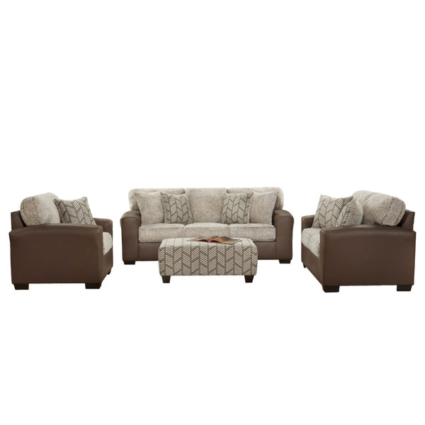 English Elm Marvella Four Piece Living Room Set Faux Leather Sherpa Sofa Loveseat Chair Ottoman T2574P510119