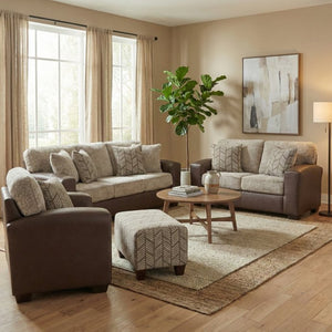 English Elm Marvella Four Piece Living Room Set Faux Leather Sherpa Sofa Loveseat Chair Ottoman T2574P510119
