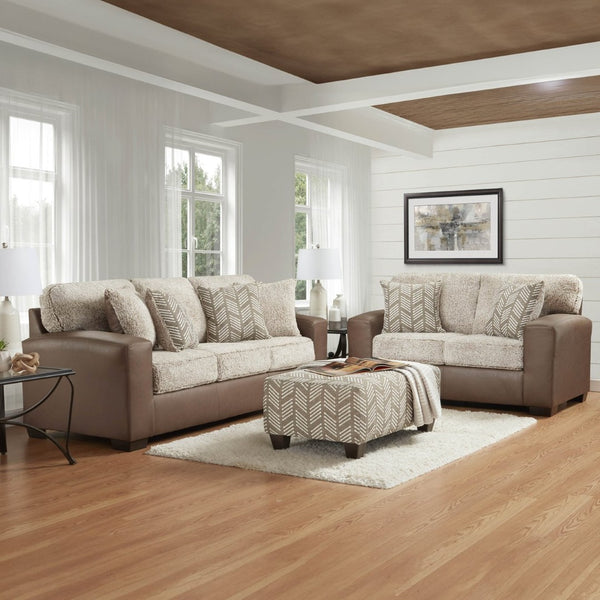 English Elm Marvella Four Piece Living Room Set Faux Leather Sherpa Sofa Loveseat Chair Ottoman T2574P510119