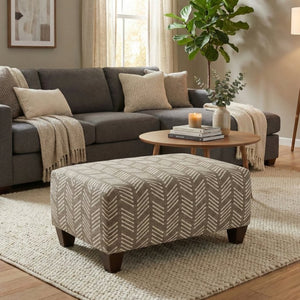 English Elm Marvella Woven Fabric Ottoman Solid Hardwood Frame Neutral Herringbone Living Room T2574P510847