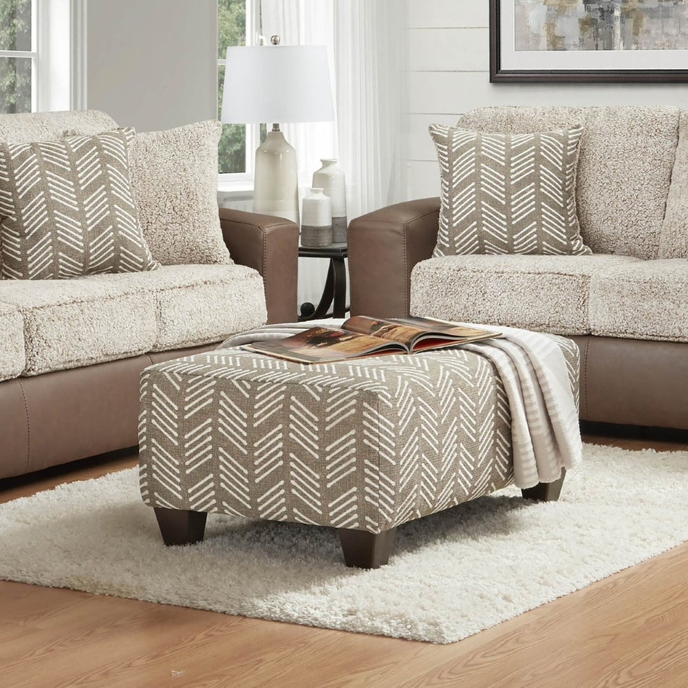 English Elm Marvella Woven Fabric Ottoman Solid Hardwood Frame Neutral Herringbone Living Room T2574P510847