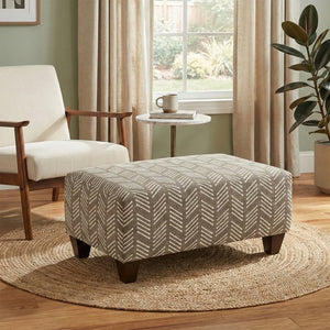English Elm Marvella Woven Fabric Ottoman Solid Hardwood Frame Neutral Herringbone Living Room T2574P510847