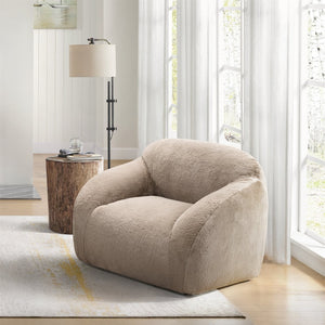 English Elm Adell Faux Fur Swivel Cuddle Chair Plush Upholstered Accent Seat for Living Rooms Tan T2574P510848