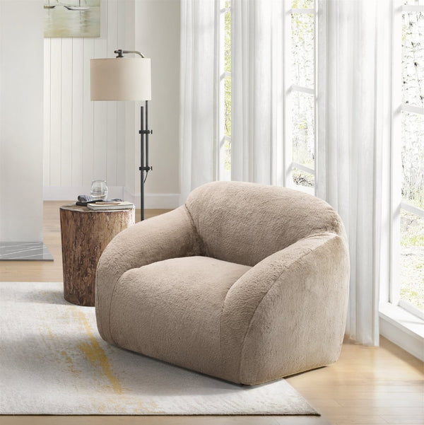 English Elm Adell Faux Fur Swivel Cuddle Chair Plush Upholstered Accent Seat for Living Rooms Tan T2574P510848