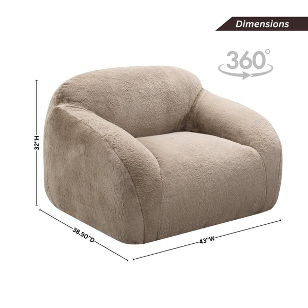 English Elm Adell Faux Fur Swivel Cuddle Chair Plush Upholstered Accent Seat for Living Rooms Tan T2574P510848