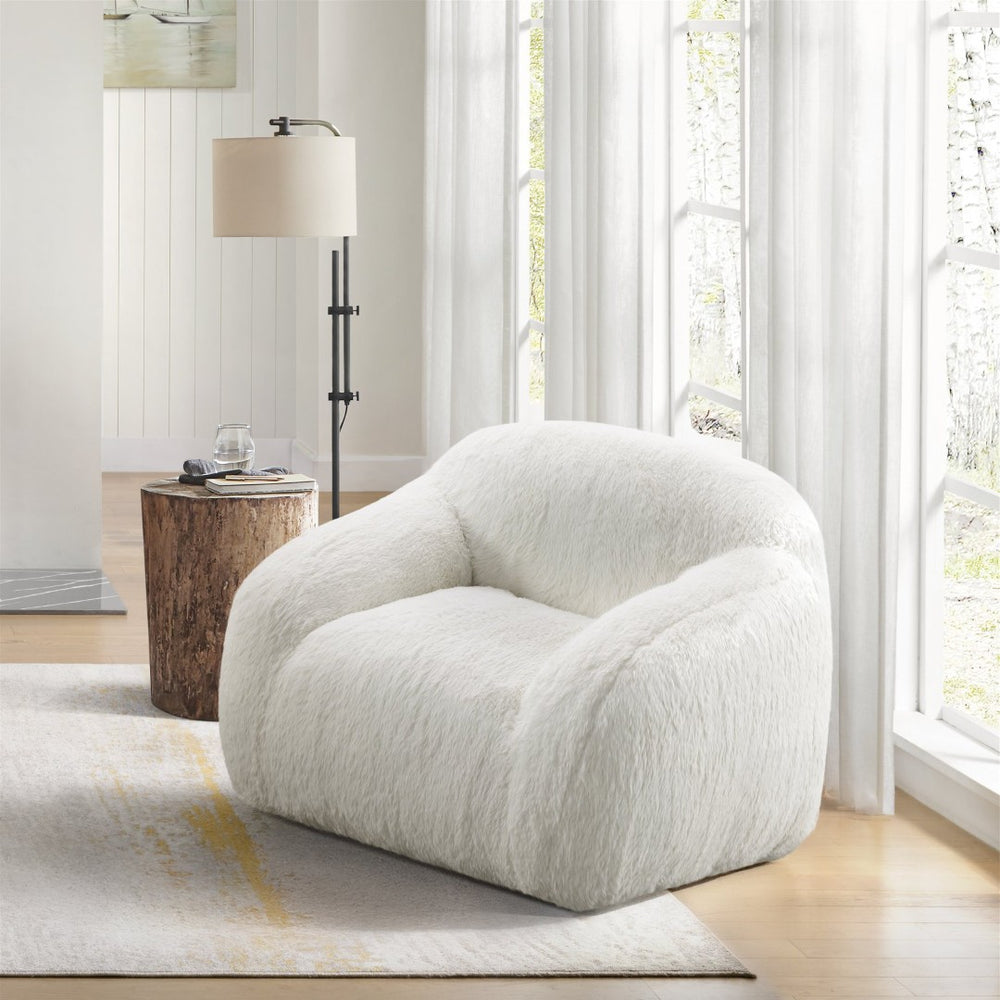 English Elm Adell Faux Fur Swivel Cuddle Chair Plush Upholstered Accent Seat for Living Rooms White T2574P510849