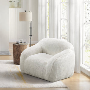English Elm Adell Faux Fur Swivel Cuddle Chair Plush Upholstered Accent Seat for Living Rooms White T2574P510849