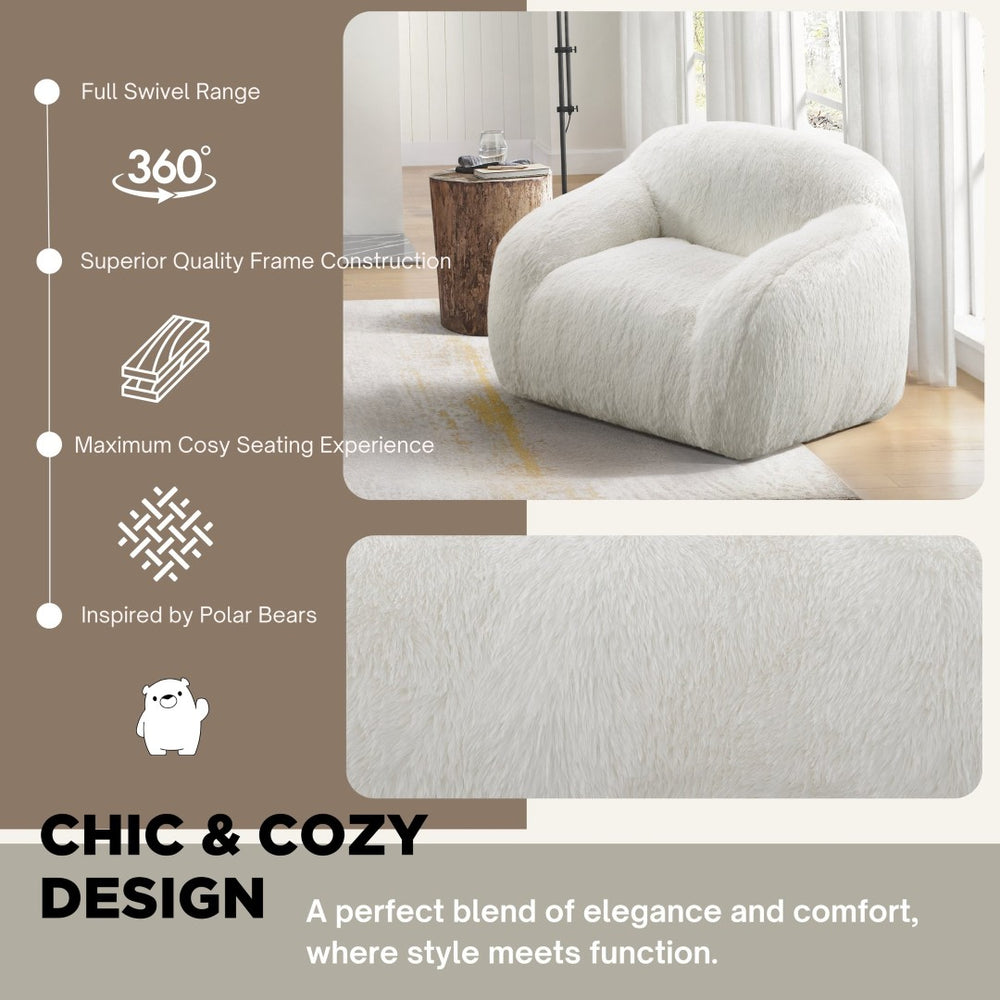 English Elm Adell Faux Fur Swivel Cuddle Chair Plush Upholstered Accent Seat for Living Rooms White T2574P510849
