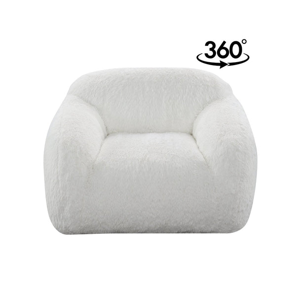 English Elm Adell Faux Fur Swivel Cuddle Chair Plush Upholstered Accent Seat for Living Rooms White T2574P510849