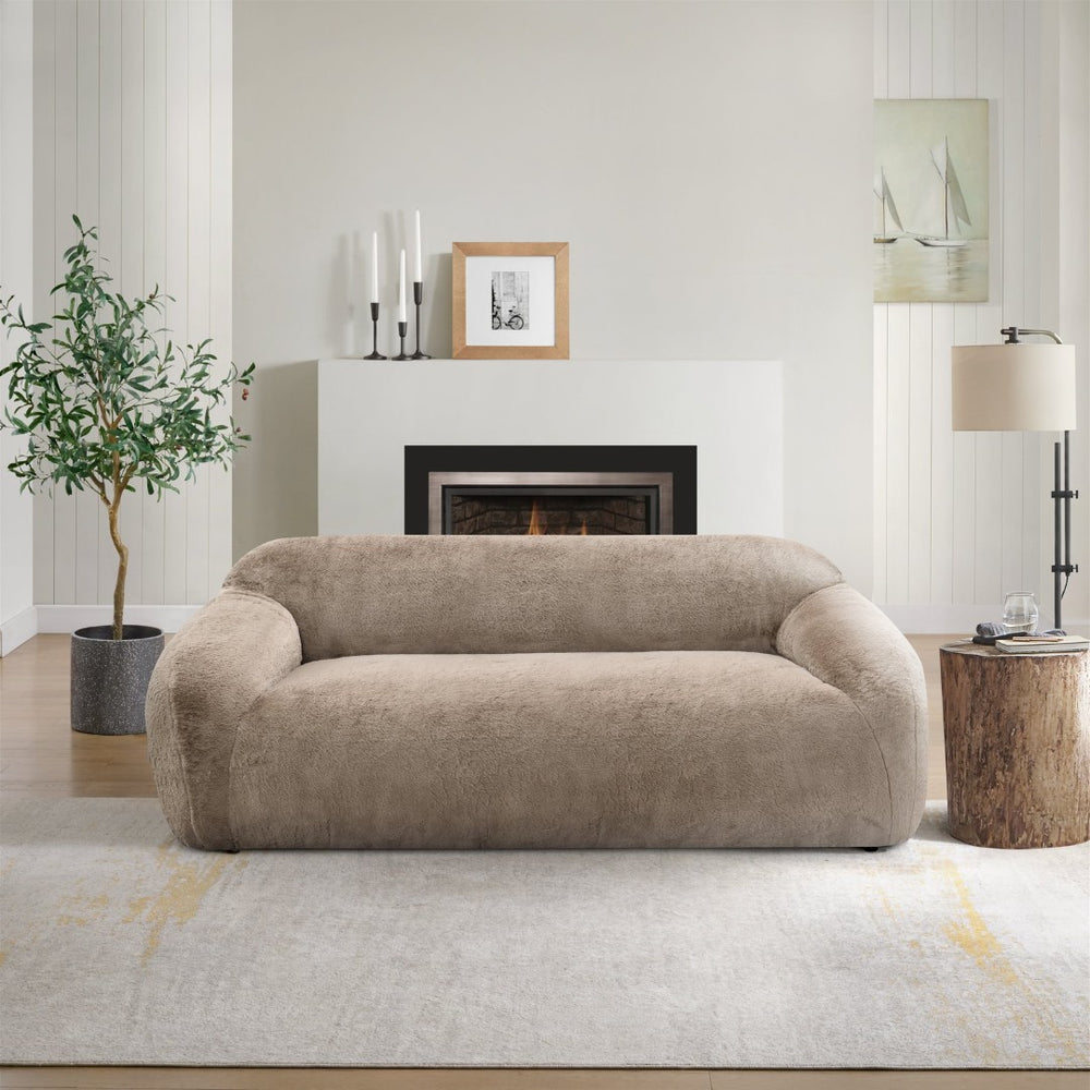 English Elm Adell Faux Fur Sofa with Plush Polar Texture Deep Seat for Modern Living Rooms T2574P510851