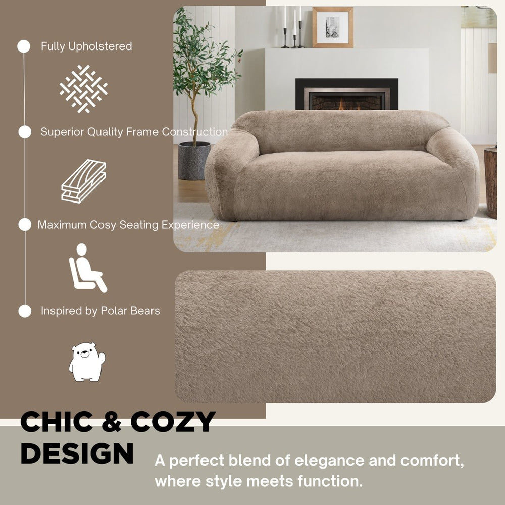 English Elm Adell Faux Fur Sofa with Plush Polar Texture Deep Seat for Modern Living Rooms T2574P510851