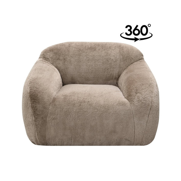 English Elm Adell Faux Fur Sofa and Swivel Cuddle Chair Set Plush Sculptural Living Room Duo Tan T2574P510852
