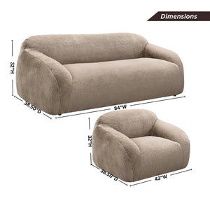 English Elm Adell Faux Fur Sofa and Swivel Cuddle Chair Set Plush Sculptural Living Room Duo Tan T2574P510852
