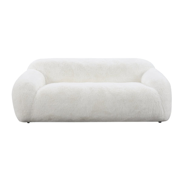 English Elm Adell Faux Fur Sofa and Swivel Cuddle Chair Set Plush Sculptural Living Room Duo White T2574P510853