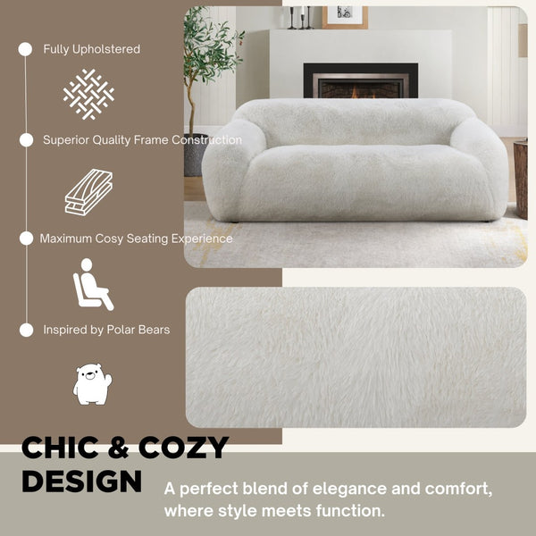 English Elm Adell Faux Fur Sofa and Swivel Cuddle Chair Set Plush Sculptural Living Room Duo White T2574P510853