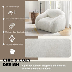 English Elm Adell Faux Fur Sofa and Swivel Cuddle Chair Set Plush Sculptural Living Room Duo White T2574P510853
