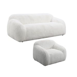 English Elm Adell Faux Fur Sofa and Swivel Cuddle Chair Set Plush Sculptural Living Room Duo White T2574P510853