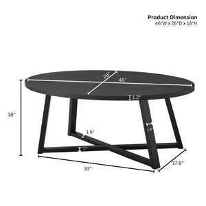 English Elm Modern Oval Coffee Table with Rubberwood Legs Low Profile Minimalist Living Room Black T2574P510860