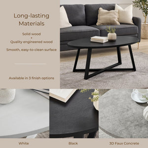 English Elm Modern Oval Coffee Table with Rubberwood Legs Low Profile Minimalist Living Room Black T2574P510860