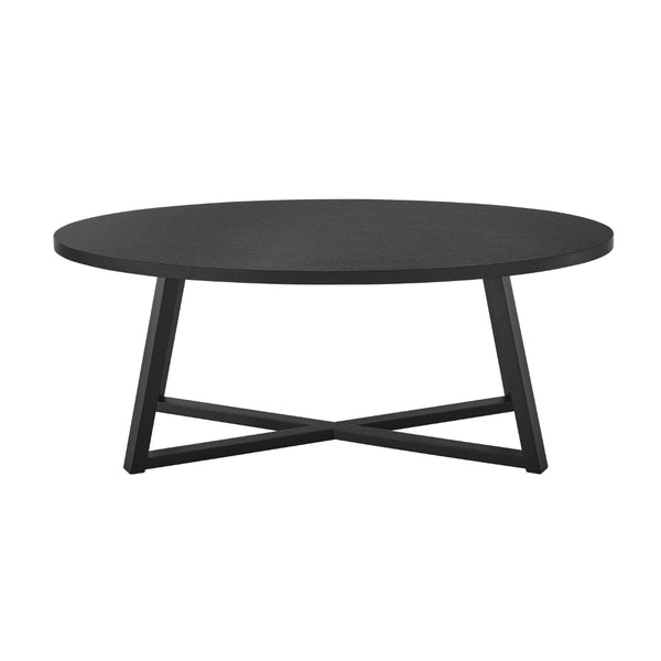 English Elm Modern Oval Coffee Table with Rubberwood Legs Low Profile Minimalist Living Room Black T2574P510860