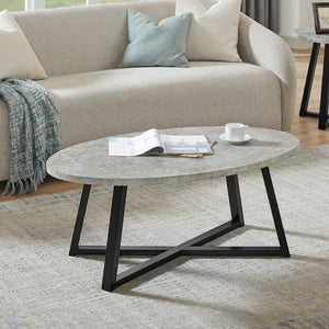 English Elm Modern Oval Coffee Table with Rubberwood Legs Low Profile Minimalist Living Room Gray T2574P510866