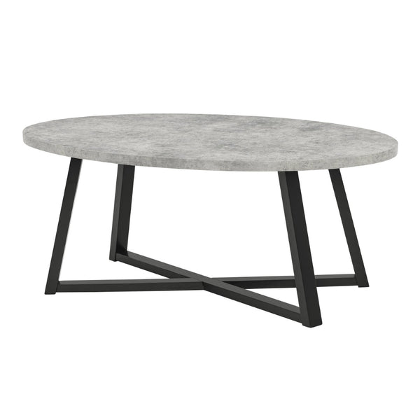 English Elm Modern Oval Coffee Table with Rubberwood Legs Low Profile Minimalist Living Room Gray T2574P510866