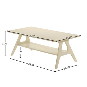 English Elm Arona Mid-century Okume Veneer Coffee Table with Open Shelf for Living Room Off White T2574P510867