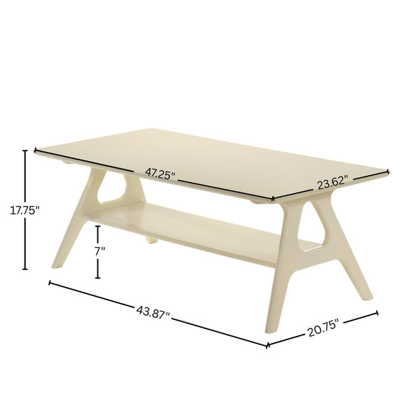 English Elm Arona Mid-century Okume Veneer Coffee Table with Open Shelf for Living Room Off White T2574P510867