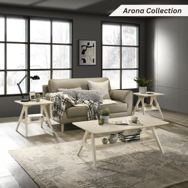 English Elm Arona Mid-century Okume Veneer Coffee Table with Open Shelf for Living Room Off White T2574P510867