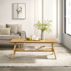 English Elm Arona Mid-century Okume Veneer Coffee Table with Open Shelf for Living Room Oak T2574P510868
