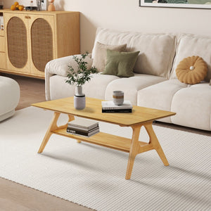 English Elm Arona Mid-century Okume Veneer Coffee Table with Open Shelf for Living Room Oak T2574P510868