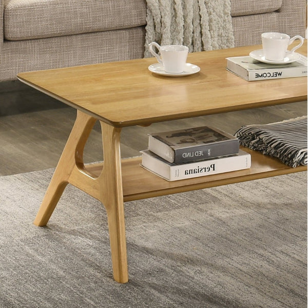 English Elm Arona Mid-century Okume Veneer Coffee Table with Open Shelf for Living Room Oak T2574P510868