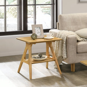 English Elm Arona Mid-century Modern Rubberwood End Table with Open Shelf for Living Room Oak T2574P516484