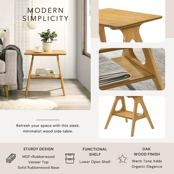 English Elm Arona Mid-century Modern Rubberwood End Table with Open Shelf for Living Room Oak T2574P516484
