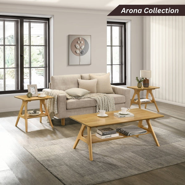 English Elm Arona Mid-century Modern Rubberwood End Table with Open Shelf for Living Room Oak T2574P516484
