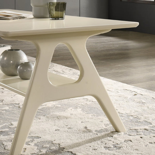 English Elm Arona Mid-century Modern Rubberwood End Table with Open Shelf for Living Room Off White T2574P516485